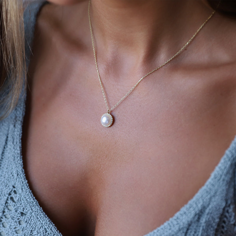 Dainty Pearl Necklace, Pearl and Diamond Necklace • Wedding Necklaces • Fresh Water Pearl Set • CZ Diamonds Pearl necklaces for Women