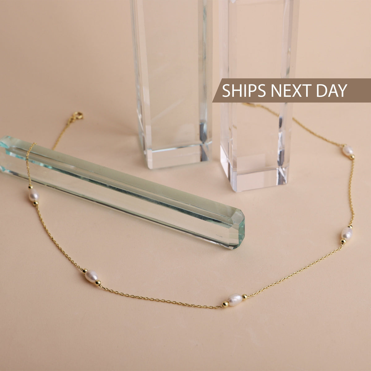Station Necklace, Freshwater Pearl Necklace, 14K Gold Cute Gold Pearl Choker Necklace • Vintage Style • Handmade Bridesmaid Gifts