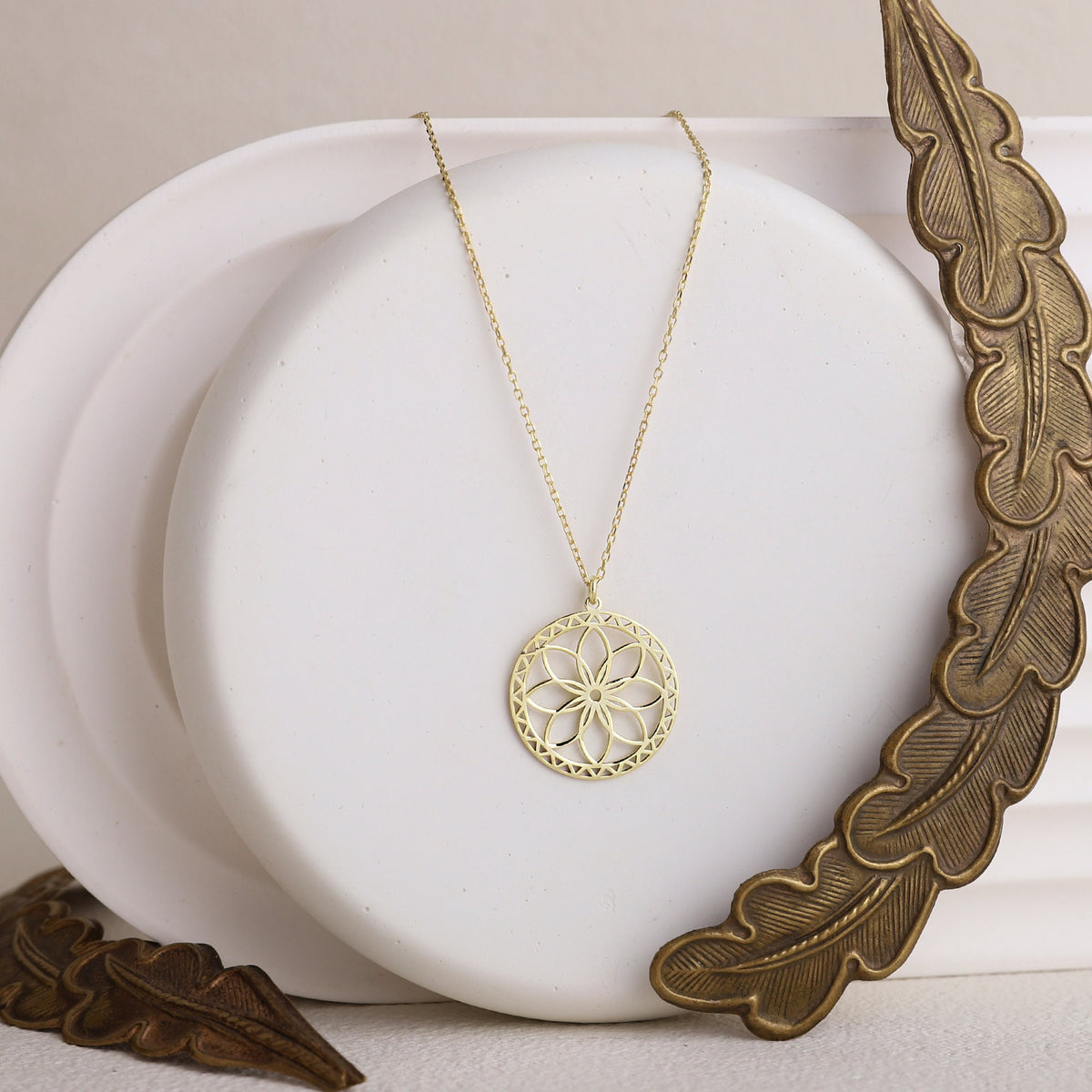 Ready to Ship Mandala Necklace Handmade • Sacred Geometry Flower Seed of Life Jewelry • Spiritual Yoga Necklace Sterling Silver, Rose, Gold