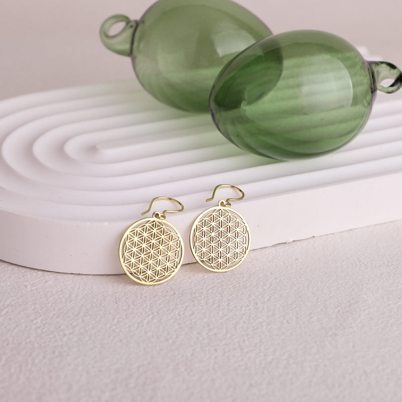 Sacred Geometry Dangle Earrings, Sterling Silver, Gold and Rose Gold Jewelry, Ships Next Day Flower of Life Earrings, Seed of Life Jewelry