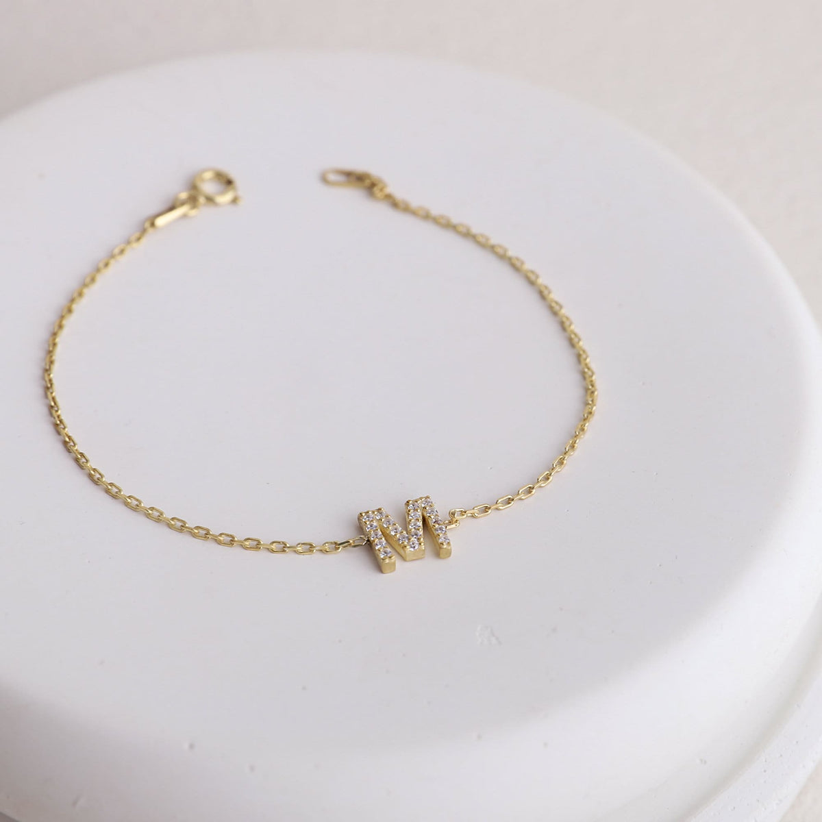 Custom CZ Diamonds Initial Bracelet Gold Bracelet with Birthstones, Personalized Friendship Letter Bracelet with Gemstones, Perfect Gift
