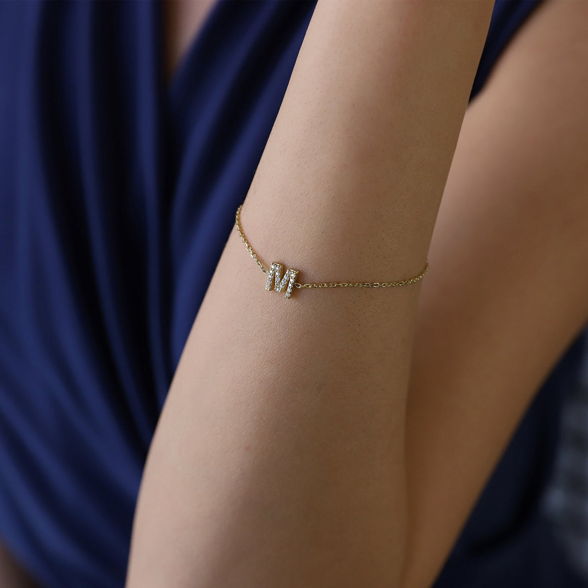 Custom CZ Diamonds Initial Bracelet Gold Bracelet with Birthstones, Personalized Friendship Letter Bracelet with Gemstones, Perfect Gift