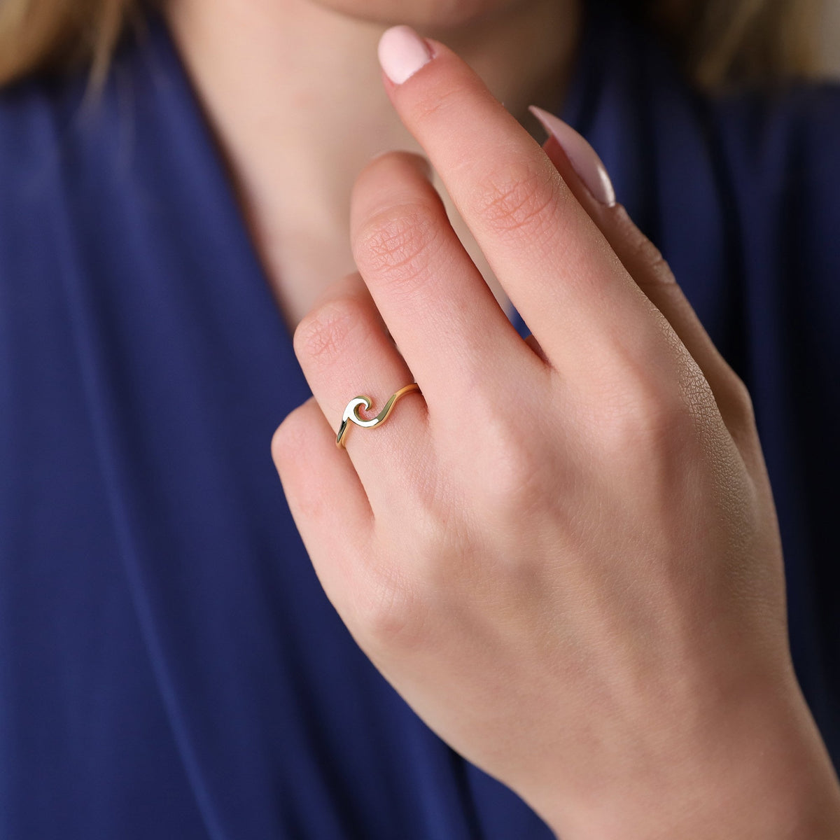 Personalized Handmade Wave Ring with CZ Diamond add on Birthstones, Gift Stackable Rings, Custom Dainty Stacking Minimalist Gemstone Jewelry