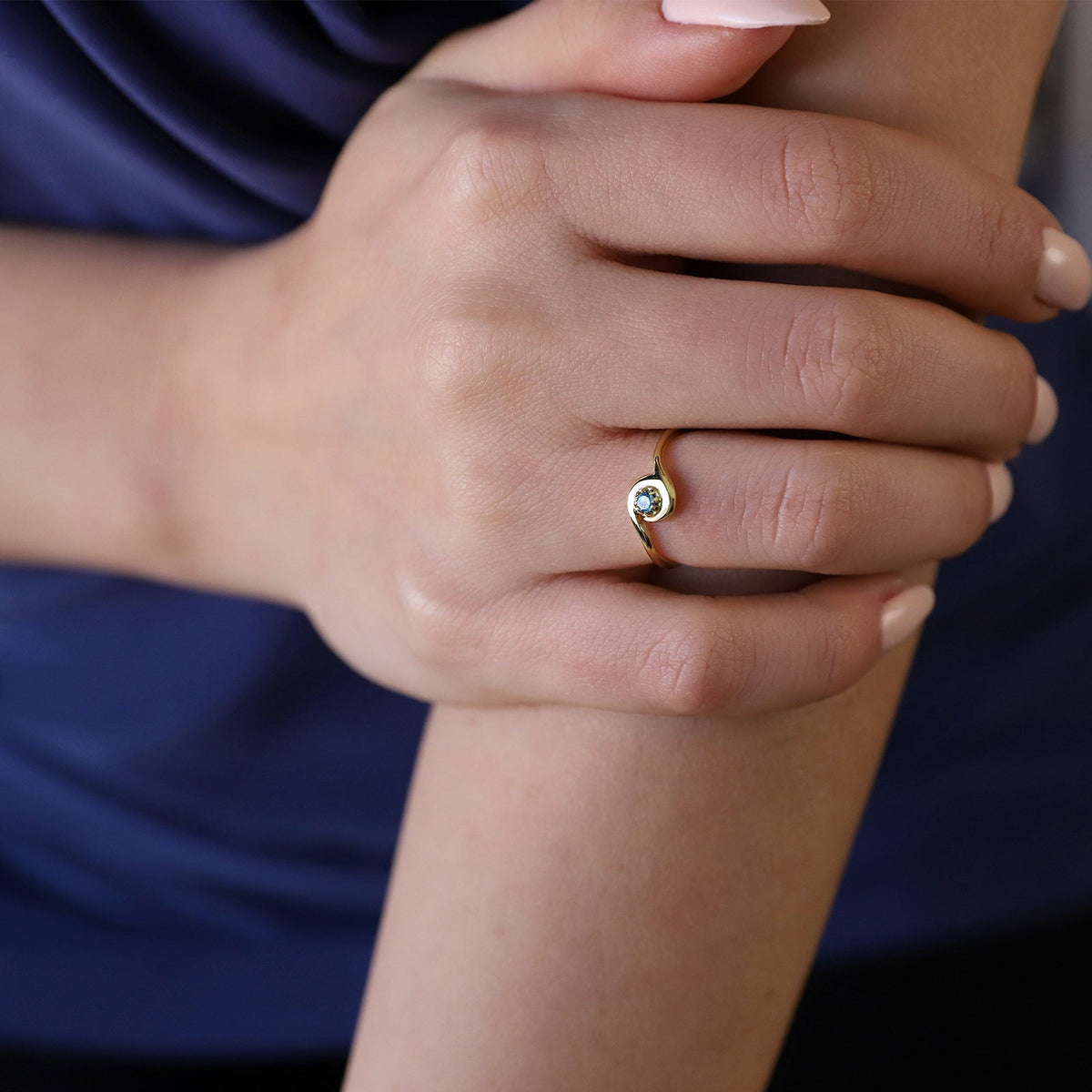 Personalized Handmade Wave Ring with CZ Diamond add on Birthstones, Gift Stackable Rings, Custom Dainty Stacking Minimalist Gemstone Jewelry