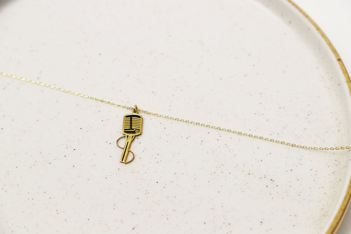 Microphone Pendant Necklace • Antique Style Gold Charm Necklace • Unique Singer Jewelry • Best Friend Necklace Gifts by NecklaceDreamWorld
