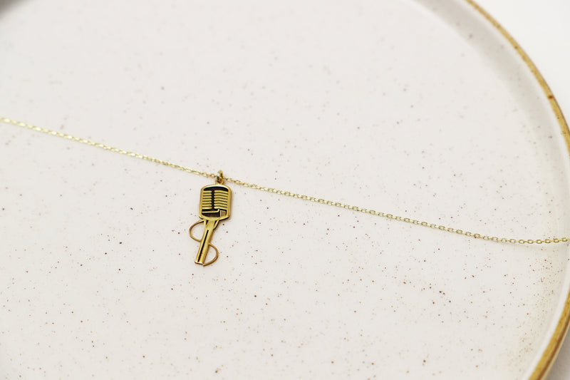 Microphone Pendant Necklace • Antique Style Gold Charm Necklace • Unique Singer Jewelry • Best Friend Necklace Gifts by NecklaceDreamWorld