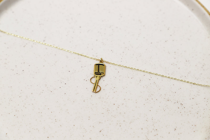 Microphone Pendant Necklace • Antique Style Gold Charm Necklace • Unique Singer Jewelry • Best Friend Necklace Gifts by NecklaceDreamWorld