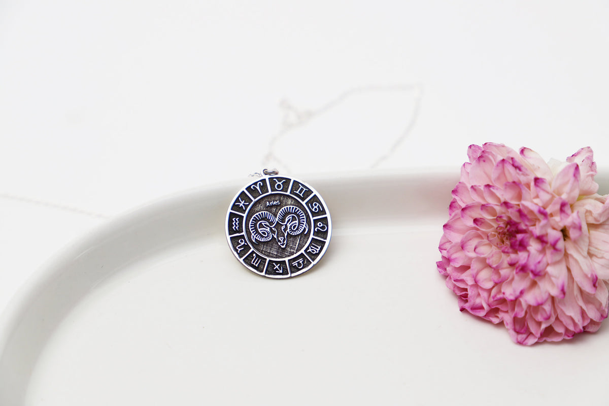 Silver Horoscope Coin Necklace, Custom Zodiac Medallion Pendant Necklace • Cancer, Leo, Gemini, Taurus, Libra Necklace • Birthday Gifts
