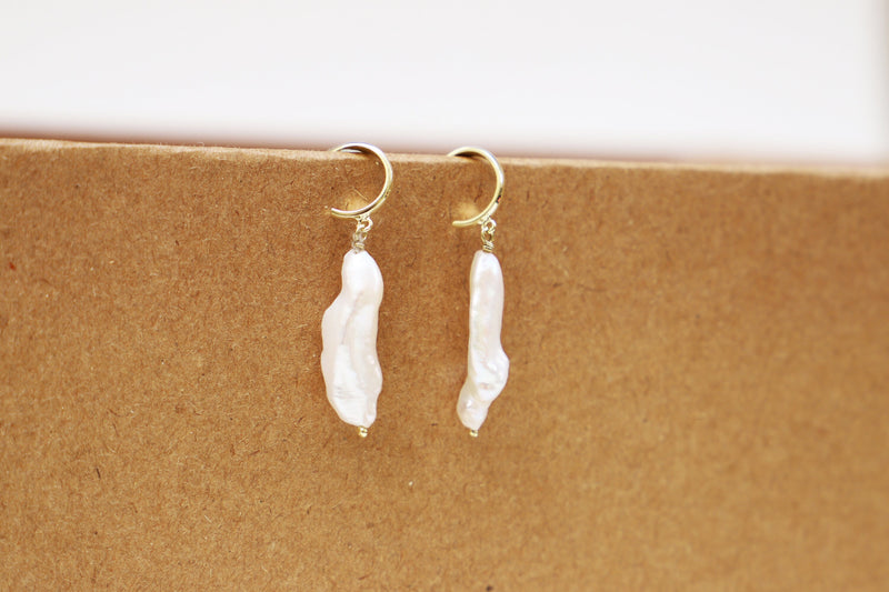 Drop Baroque Pearl Earrings, Freshwater Mother of Pearl Earrings • Gum Hoop Earrings • Handmade Permanent Jewelry Gifts by NecklaceDremWorld