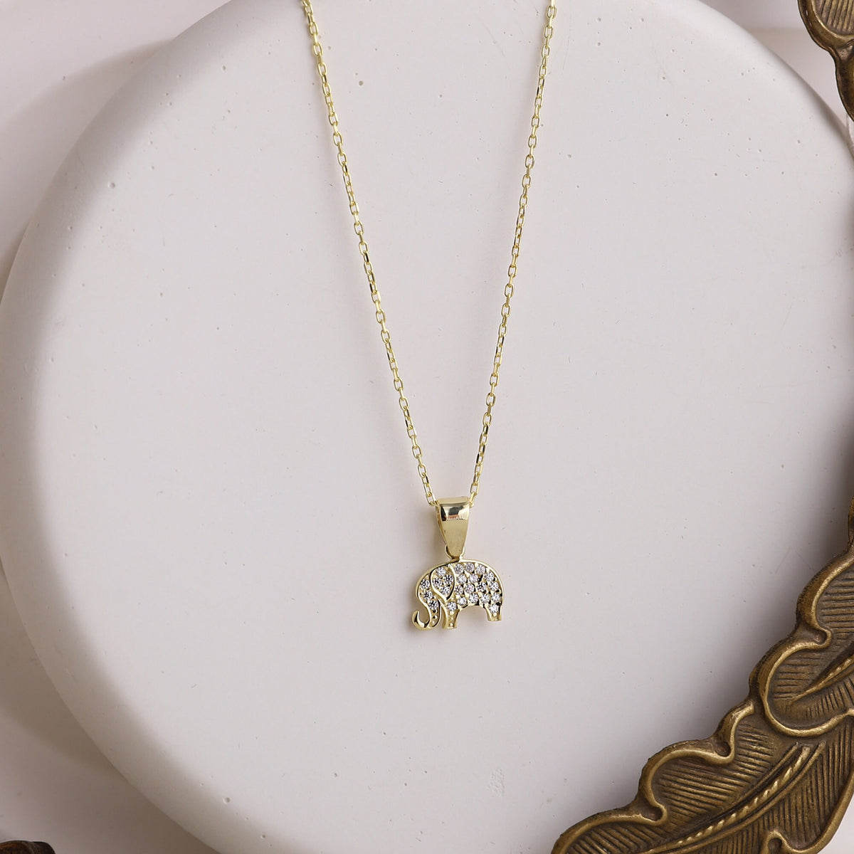 14k Gold Elephant Necklace • Elephant Baby Shower Lucky Charm Jewelry Gifts, Gold Filled Necklace, CZ Diamond Necklace by NecklaceDreamWorld