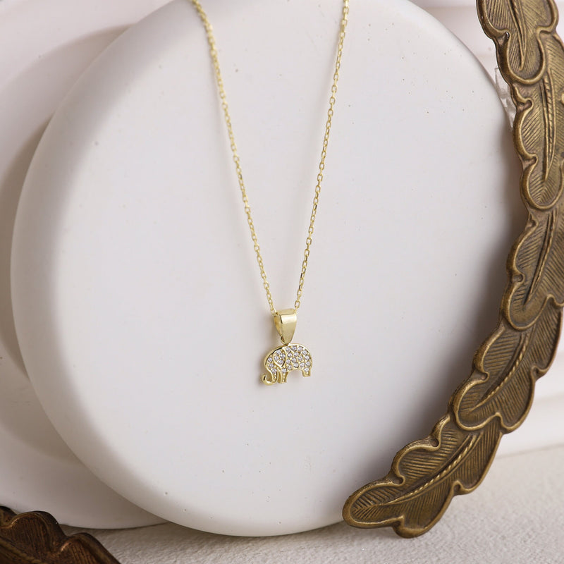 14k Gold Elephant Necklace • Elephant Baby Shower Lucky Charm Jewelry Gifts, Gold Filled Necklace, CZ Diamond Necklace by NecklaceDreamWorld