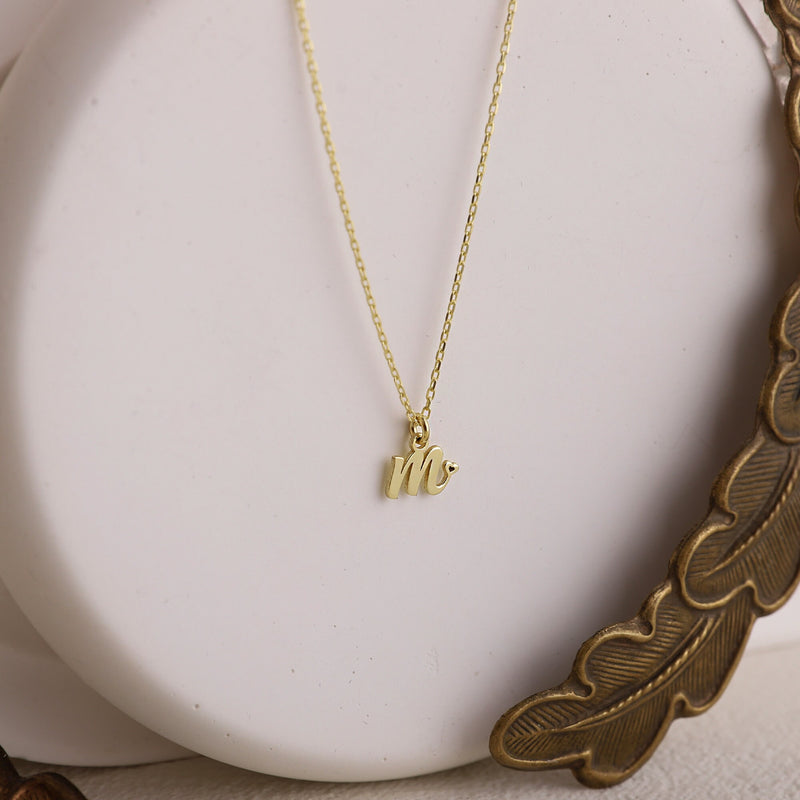 Tiny Special Initial Necklace with Delicate Heart Symbol, Custom Pendant Initial Necklace • Dainty Choker Letter Necklace in Sterling Silver
