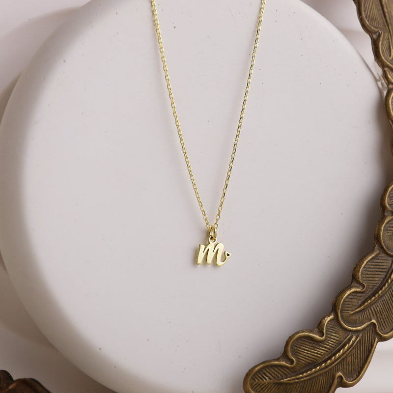 Tiny Special Initial Necklace with Delicate Heart Symbol, Custom Pendant Initial Necklace • Dainty Choker Letter Necklace in Sterling Silver