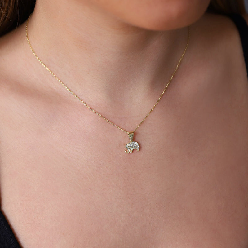 14k Gold Elephant Necklace • Elephant Baby Shower Lucky Charm Jewelry Gifts, Gold Filled Necklace, CZ Diamond Necklace by NecklaceDreamWorld
