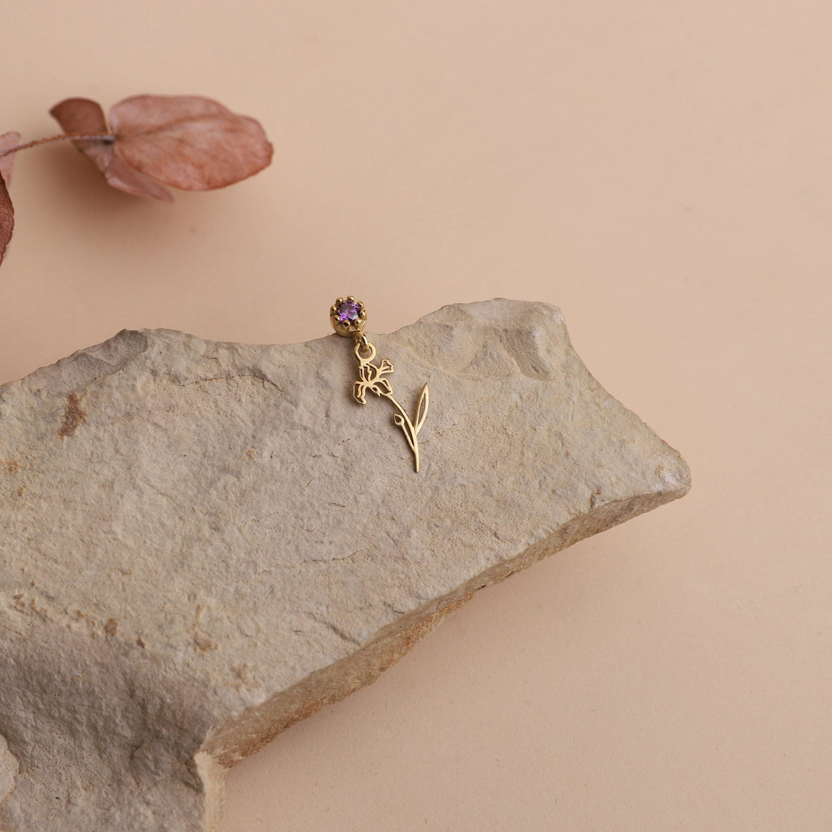 Dangle Birth Month Flower with Birthstone Earrings, Personalized Dainty Silver and Gold Cubic Zirconia Diamonds Stud Earrings, Gifts for Her