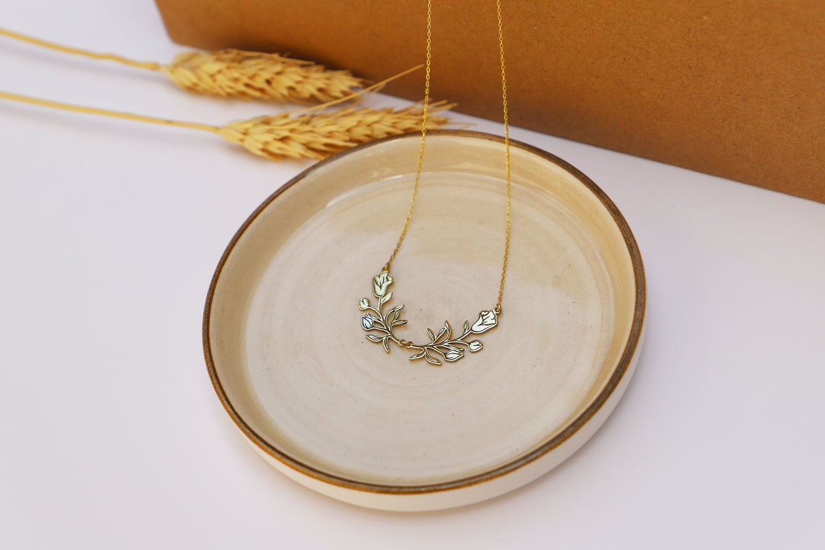 Dainty 2 Flower Necklace • Wedding Jewelry, Unique Design Flower Necklace for Women, Bridesmaid Gift, Anniversary Gift by NecklaceDreamWorld