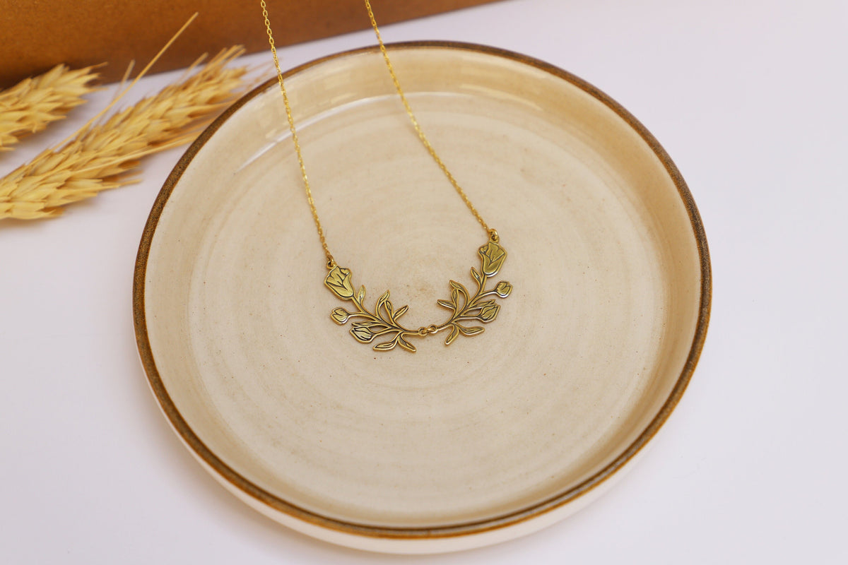 Dainty 2 Flower Necklace • Wedding Jewelry, Unique Design Flower Necklace for Women, Bridesmaid Gift, Anniversary Gift by NecklaceDreamWorld
