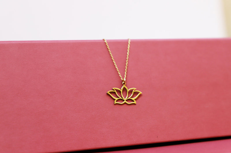 Dainty Lotus Flower Necklace Friendship, Cute Handmade Lotus Pendant Necklace in Sterling Silver, Gold and Rose Gold, Birthday Gifts Jewelry