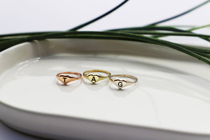 Custom Cute Gold Initial Heart Ring • Silver Personalized Engraved Tiny Letter Ring • Stackable Rose Gold Jewelry • Gift for Her
