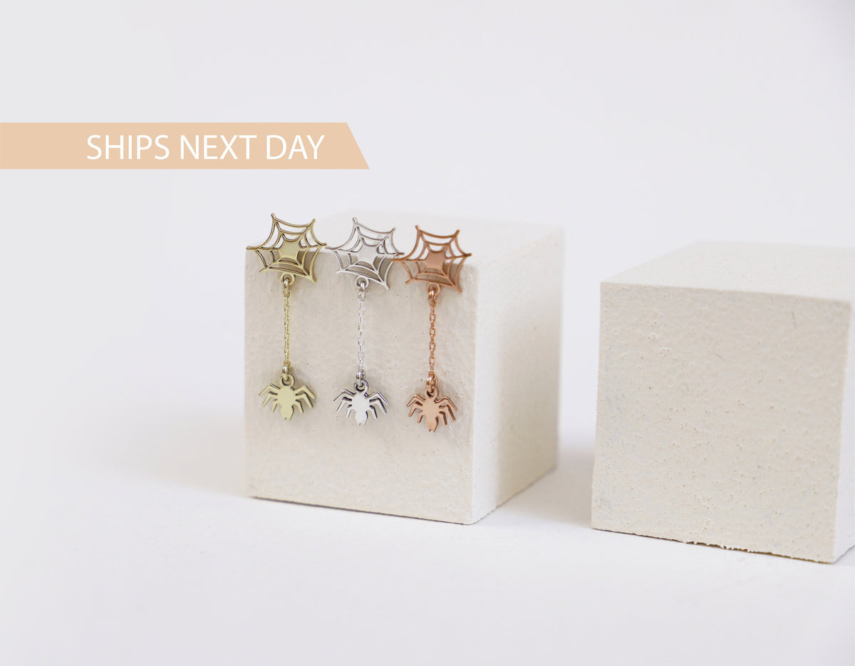 Spider Web Halloween Gift Earrings | Handmade Sterling Silver, Gold and Rose Gold Halloween Vintage Style Unique Jewelry | Perfect Gifts
