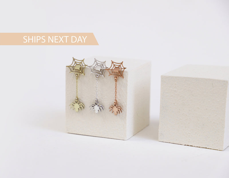 Spider Web Halloween Gift Earrings | Handmade Sterling Silver, Gold and Rose Gold Halloween Vintage Style Unique Jewelry | Perfect Gifts