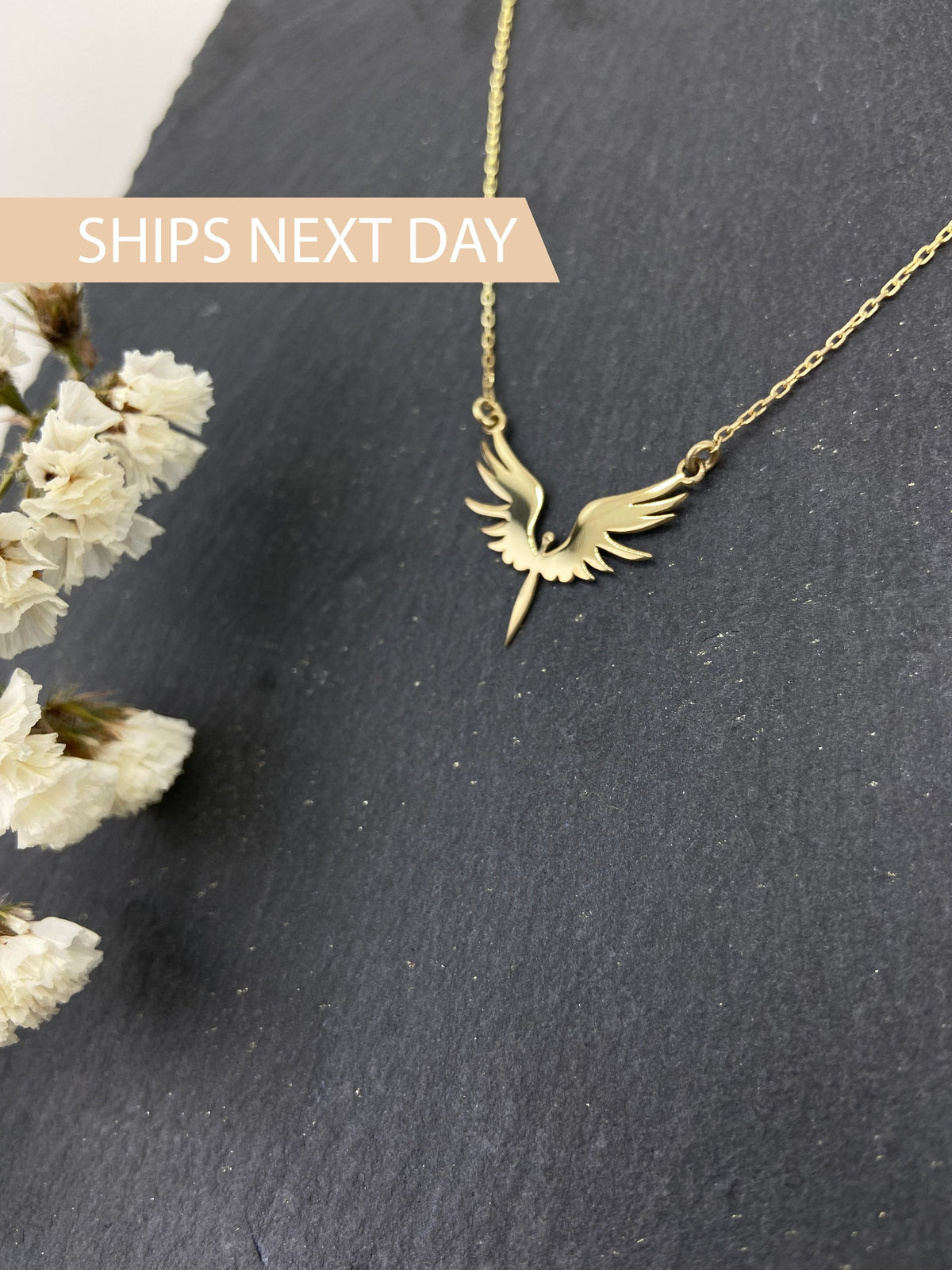 Unique Phoenix Gold Necklace • Michael Angel Dainty Necklace • Mythologic Simurg Necklace • Special Bird Necklace • Gift for Her, Him