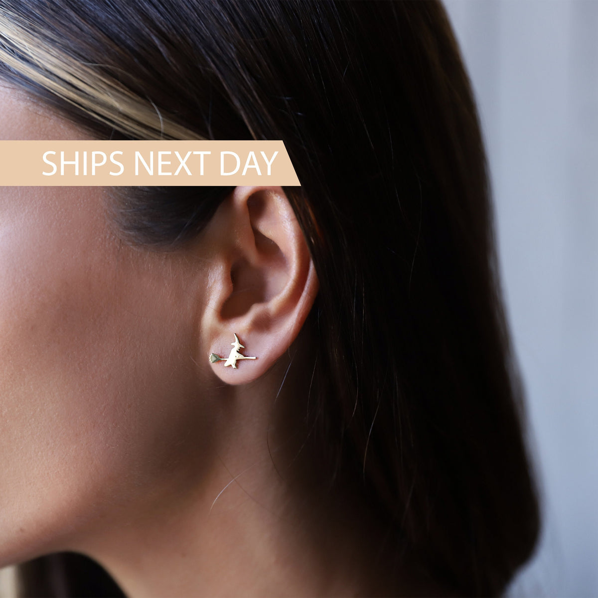 Dainty Cute Witch Halloween Stud Earrings Gifts, Gold Stud Jewelry, Halloween Gift Earrings Sterling Silver Jewelry by NecklaceDreamWorld
