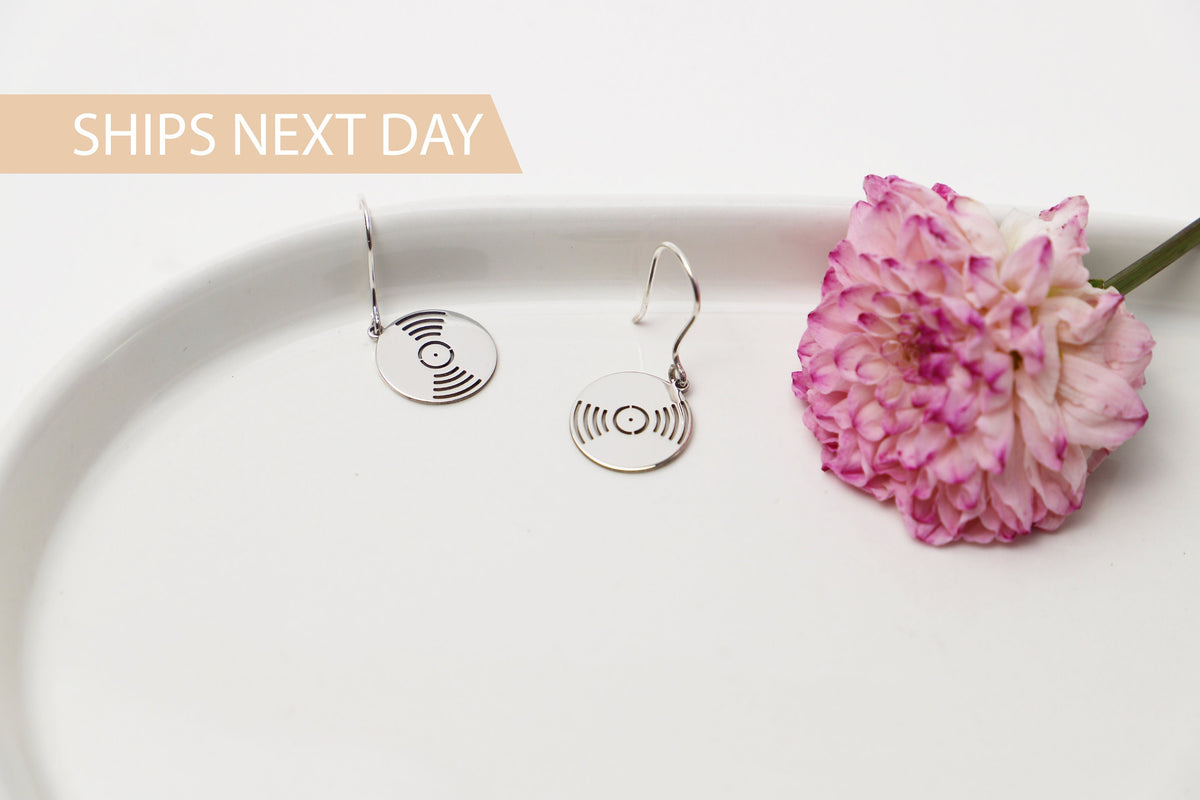 Vintage Style Record Albums Dangle Drop Earrings | Silver, Gold, Rose Minimalist Unique Trendy Jewelry | Perfect Anniversary Gift