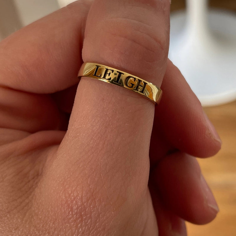 14K Gold Memorial Handwriting Ring • Actual Handwriting Wedding Bands • Custom Stacking Name Rings • Engraved Personalized Handwriting Gifts