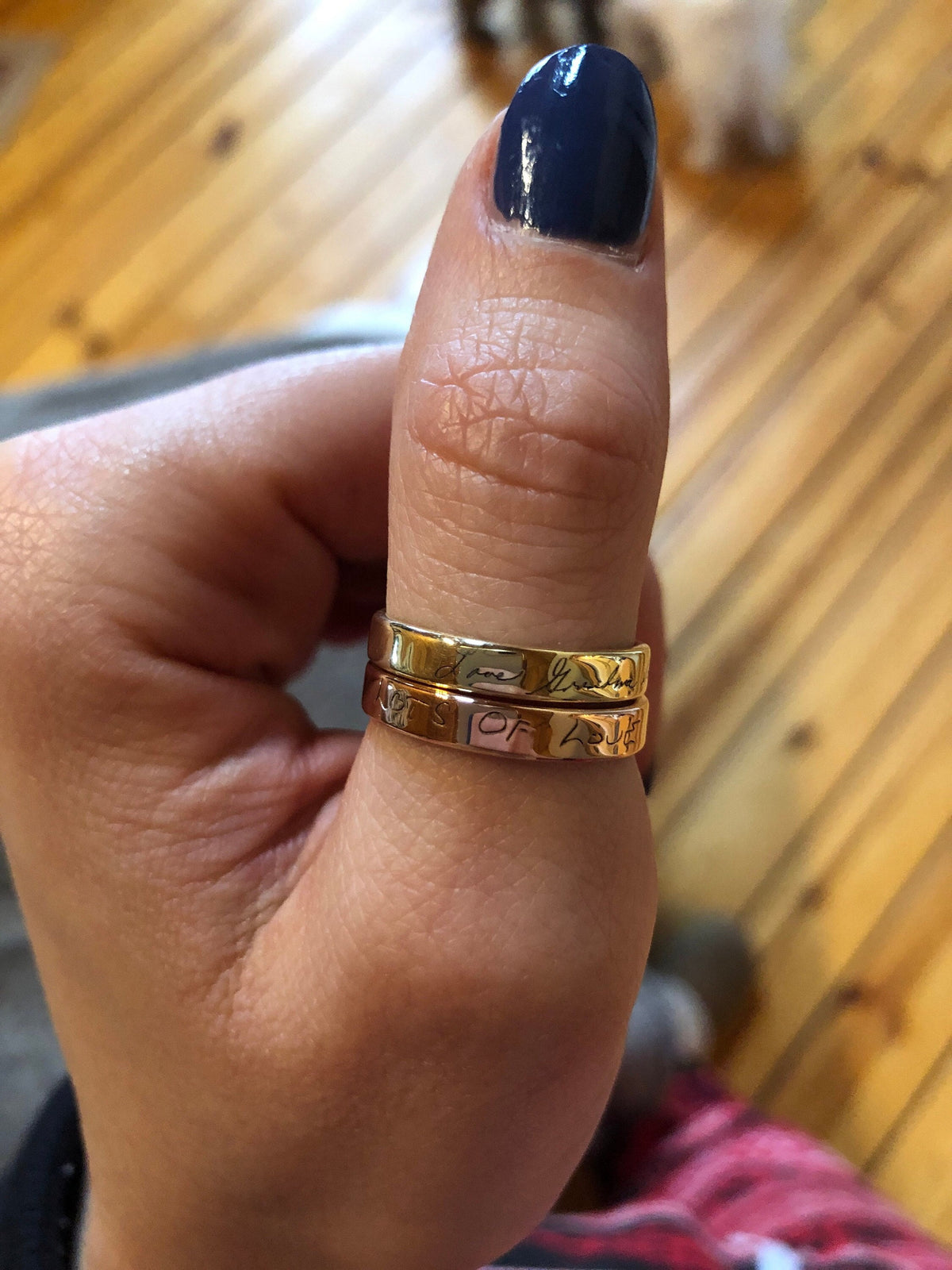 14K Gold Memorial Handwriting Ring • Actual Handwriting Wedding Bands • Custom Stacking Name Rings • Engraved Personalized Handwriting Gifts