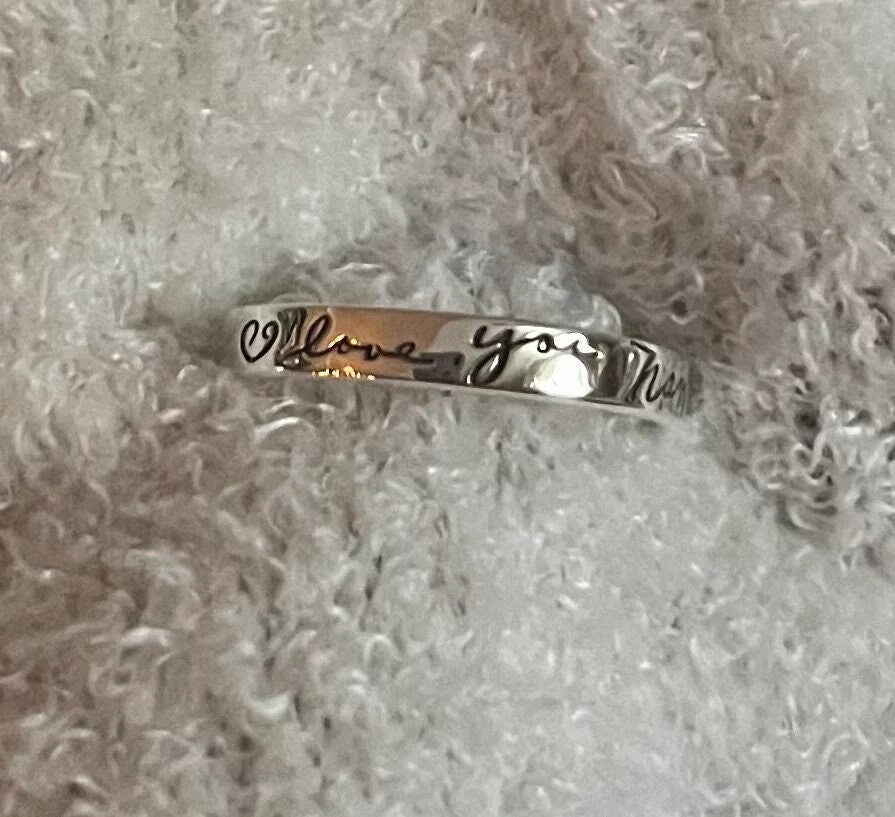 14K Gold Memorial Handwriting Ring • Actual Handwriting Wedding Bands • Custom Stacking Name Rings • Engraved Personalized Handwriting Gifts