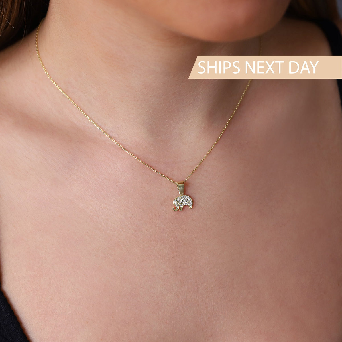 14k Gold Elephant Necklace • Elephant Baby Shower Lucky Charm Jewelry Gifts, Gold Filled Necklace, CZ Diamond Necklace by NecklaceDreamWorld