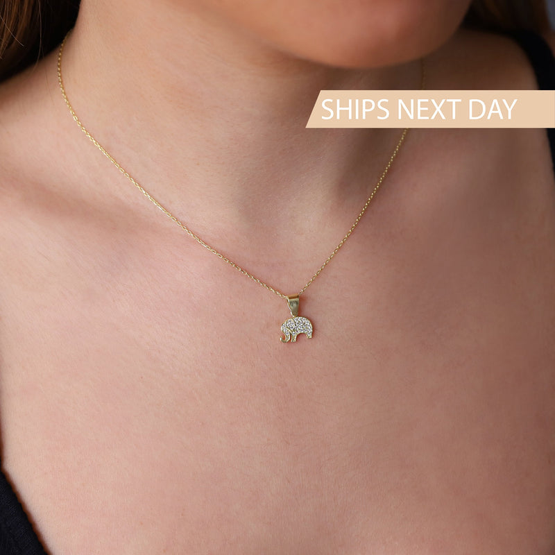 14k Gold Elephant Necklace • Elephant Baby Shower Lucky Charm Jewelry Gifts, Gold Filled Necklace, CZ Diamond Necklace by NecklaceDreamWorld