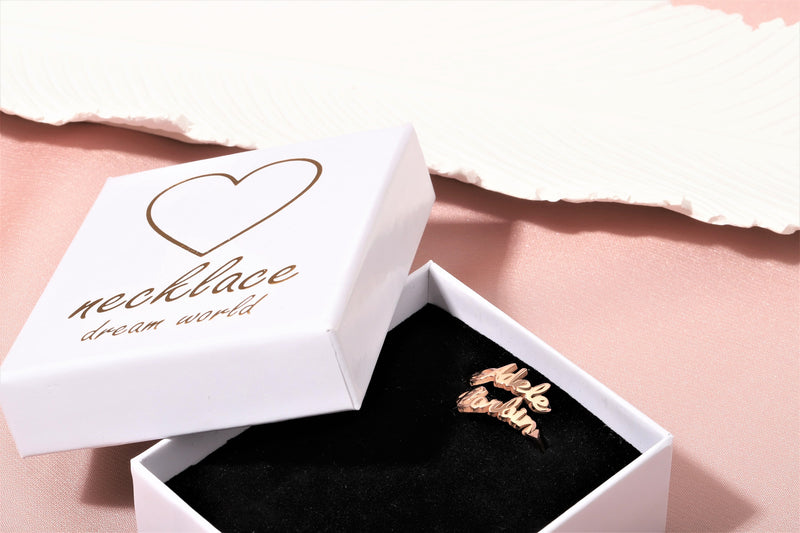 Custom Dainty Double Name Ring Gold • Two Personalized Cursive Name Rings • Women Name Jewelry