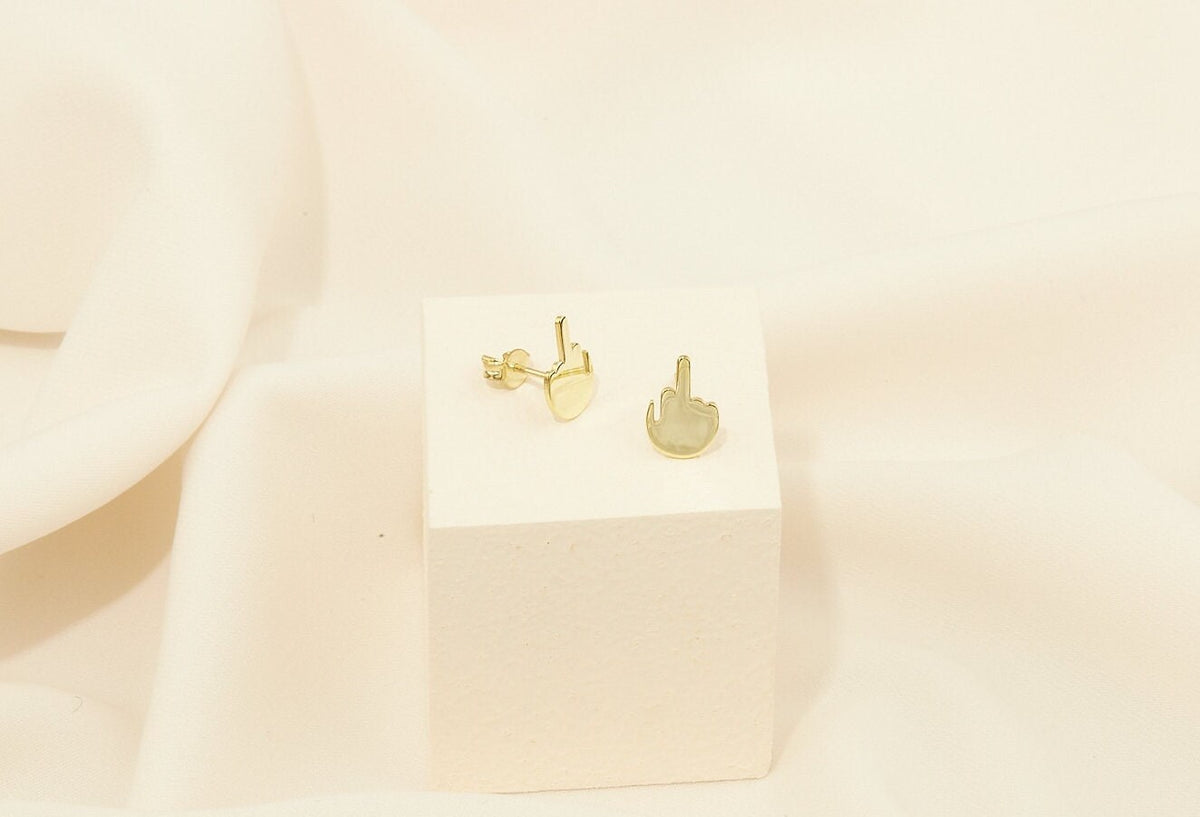 Tiny Middle Finger Earrings, Sterling Silver Middle Finger Jewelry, Fuck You Stud Earrings, Funny Fuck Jewelry, Gold Hand Earrings
