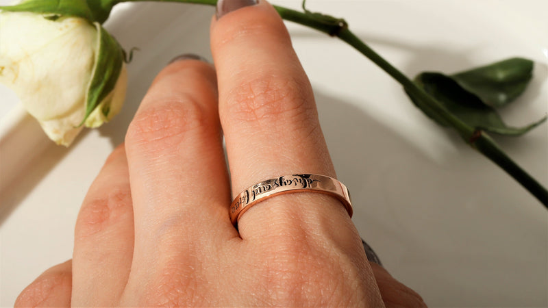 14K Gold Memorial Handwriting Ring • Actual Handwriting Wedding Bands • Custom Stacking Name Rings • Engraved Personalized Handwriting Gifts