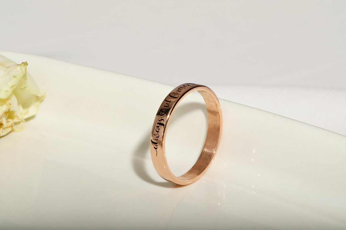 14K Gold Memorial Handwriting Ring • Actual Handwriting Wedding Bands • Custom Stacking Name Rings • Engraved Personalized Handwriting Gifts
