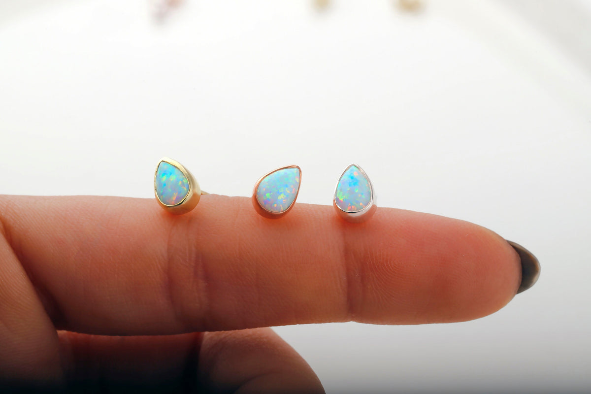 14k Gold Real Opal Teardrop Wedding Stud Earrings, Dainty Real White Opal Earrings • Perfect Minimalist Earrings Gifts by NecklaceDreamWorld