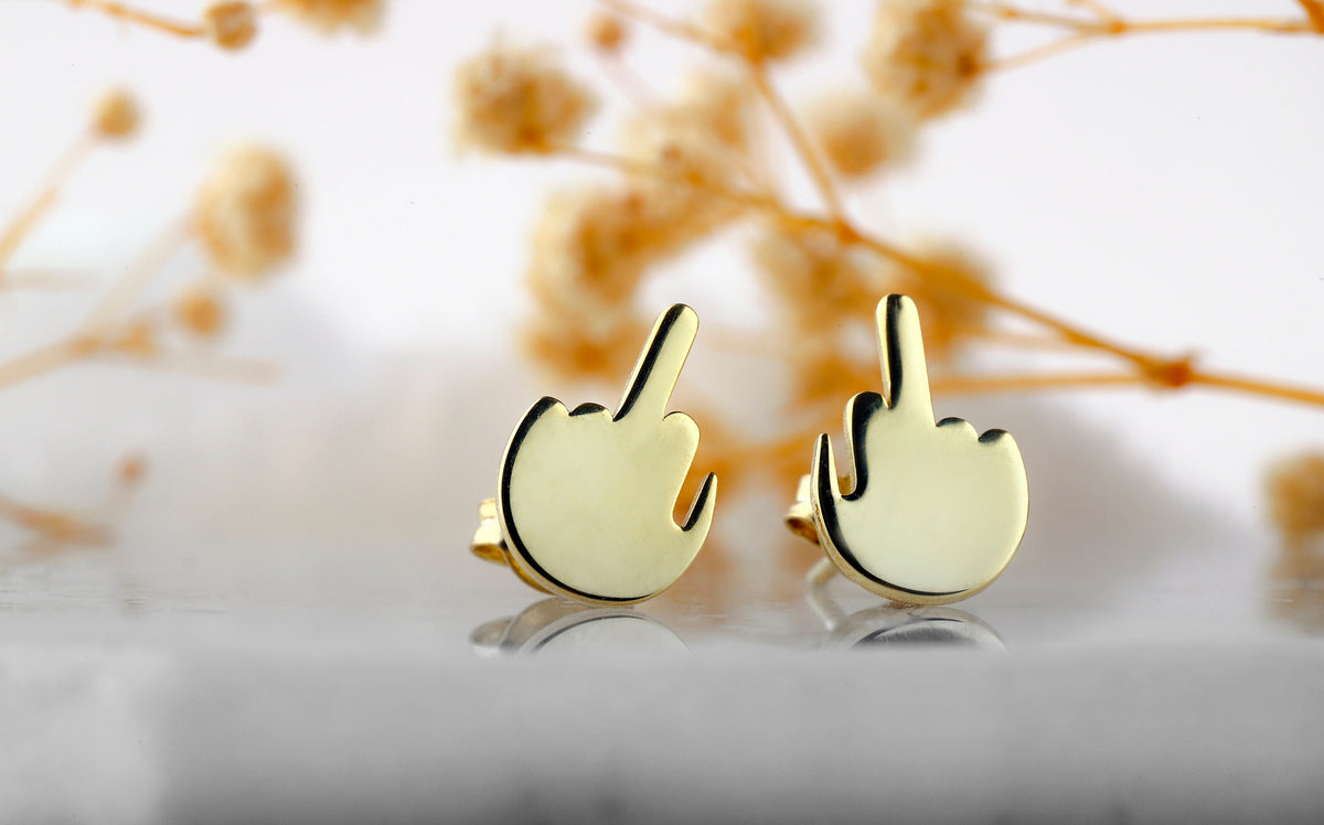 Tiny Middle Finger Earrings, Sterling Silver Middle Finger Jewelry, Fuck You Stud Earrings, Funny Fuck Jewelry, Gold Hand Earrings