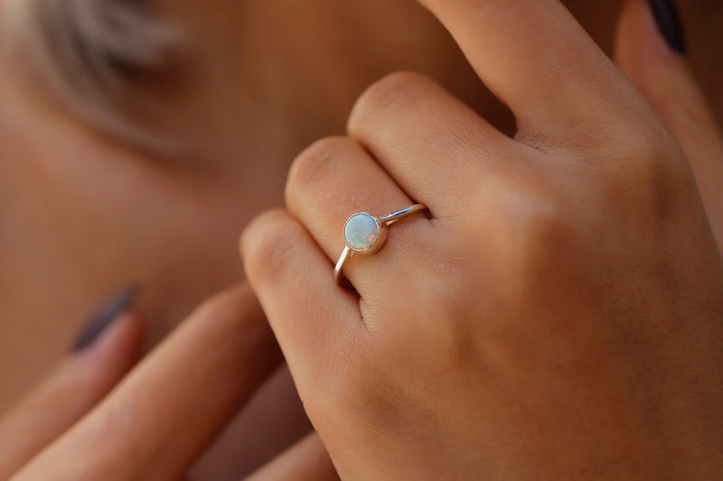 Gold Filled Delicate White Opal Ring, Dainty Gemstone Rings, October Birthstone Jewelry, Stackable Rings for Women, Gifts for Her