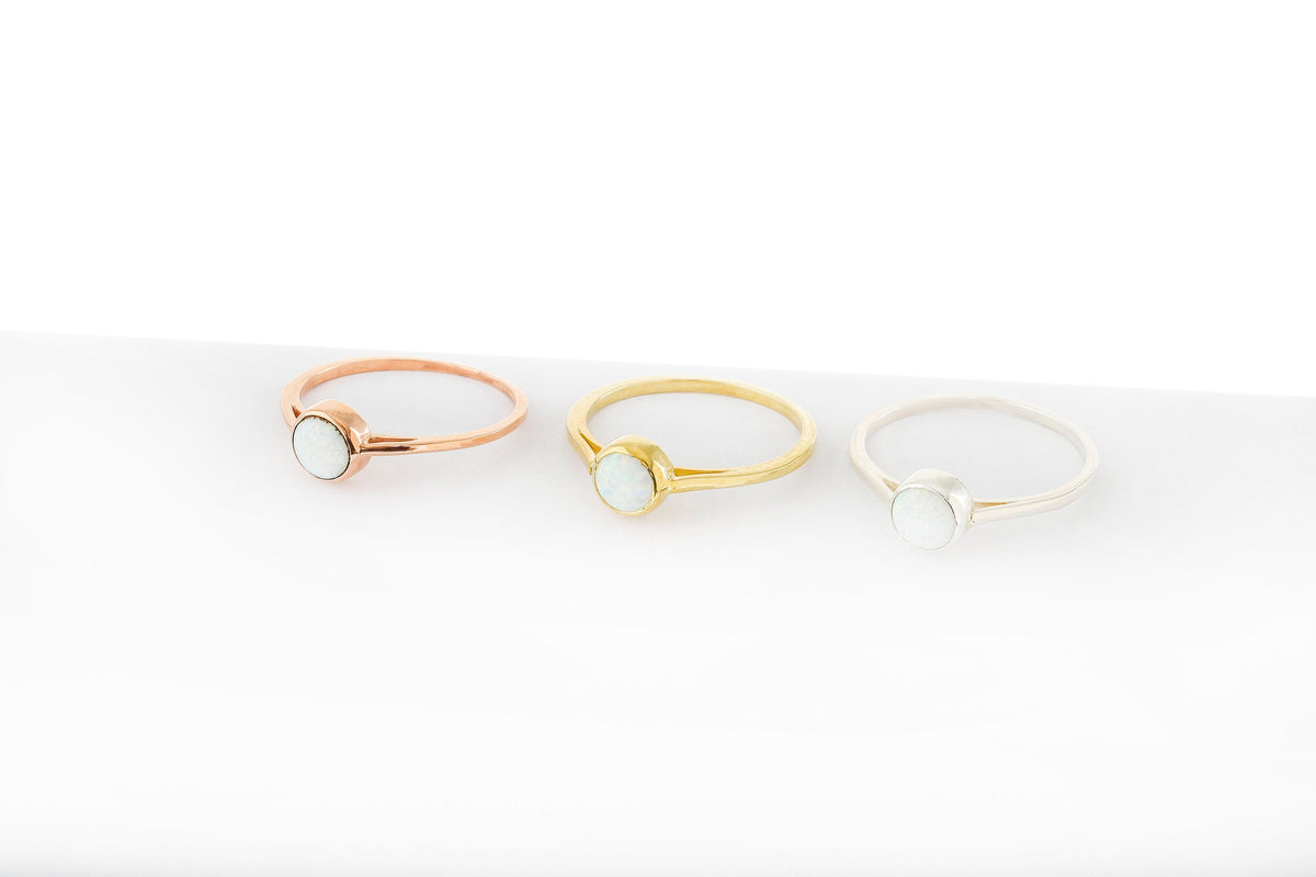 Gold Filled Delicate White Opal Ring, Dainty Gemstone Rings, October Birthstone Jewelry, Stackable Rings for Women, Gifts for Her