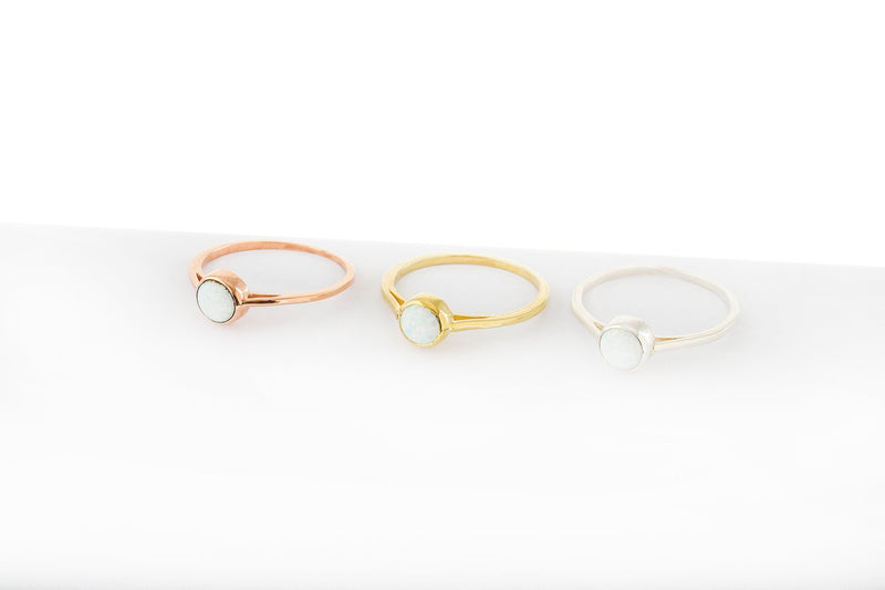 Gold Filled Delicate White Opal Ring, Dainty Gemstone Rings, October Birthstone Jewelry, Stackable Rings for Women, Gifts for Her