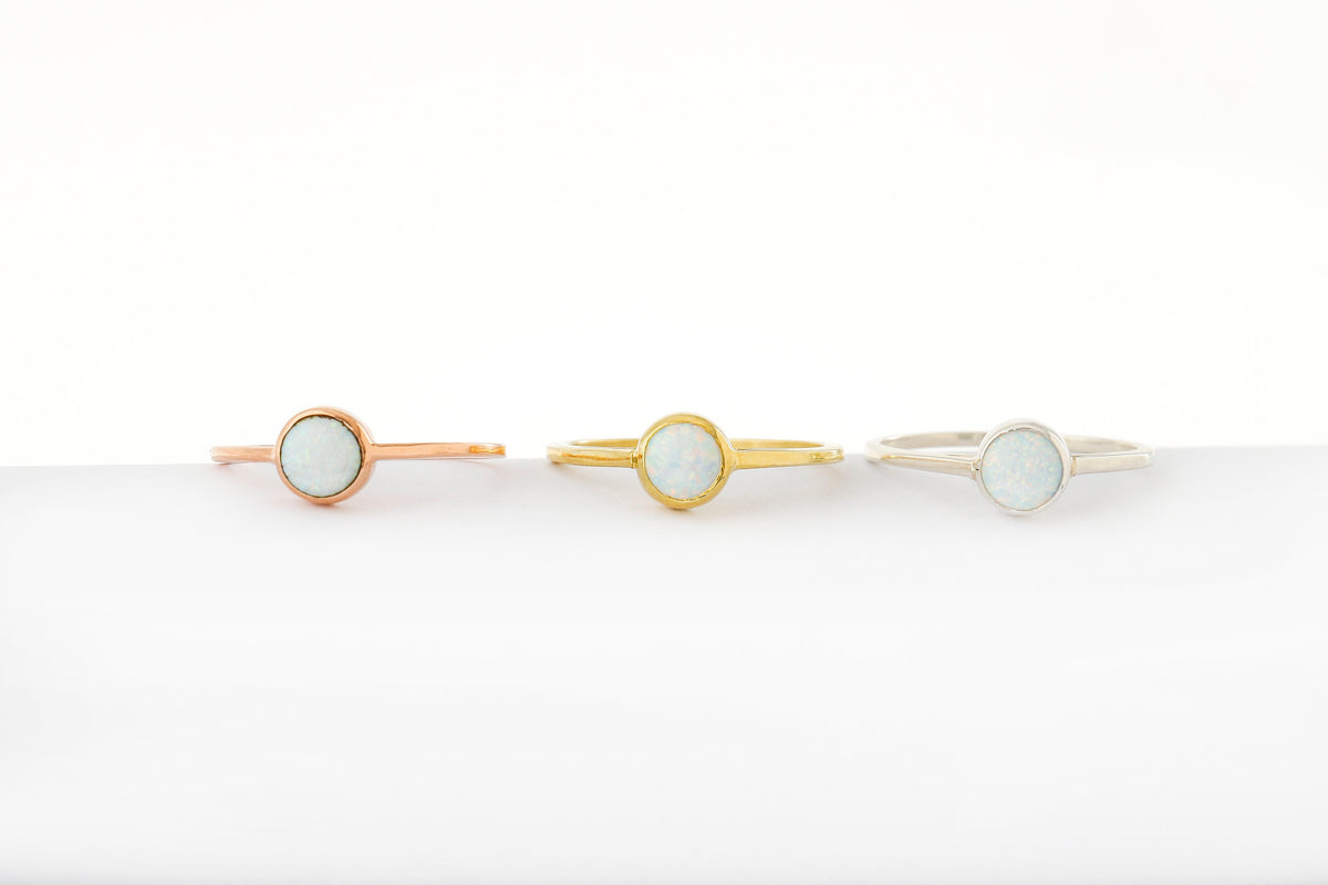 Gold Filled Delicate White Opal Ring, Dainty Gemstone Rings, October Birthstone Jewelry, Stackable Rings for Women, Gifts for Her