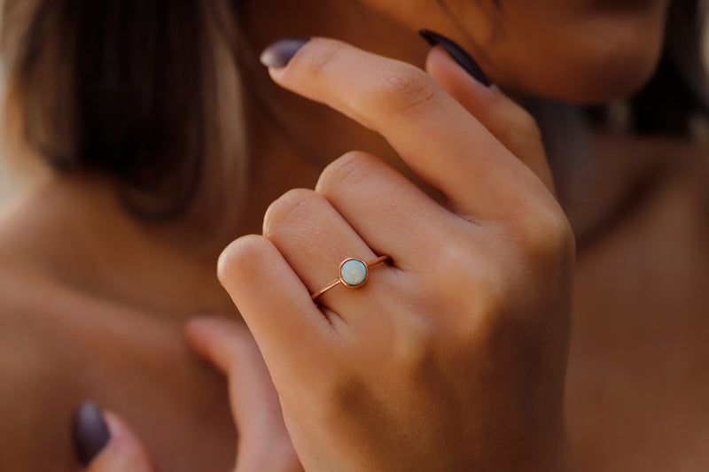 Gold Filled Delicate White Opal Ring, Dainty Gemstone Rings, October Birthstone Jewelry, Stackable Rings for Women, Gifts for Her