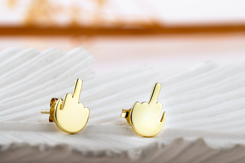 Tiny Middle Finger Earrings, Sterling Silver Middle Finger Jewelry, Fuck You Stud Earrings, Funny Fuck Jewelry, Gold Hand Earrings