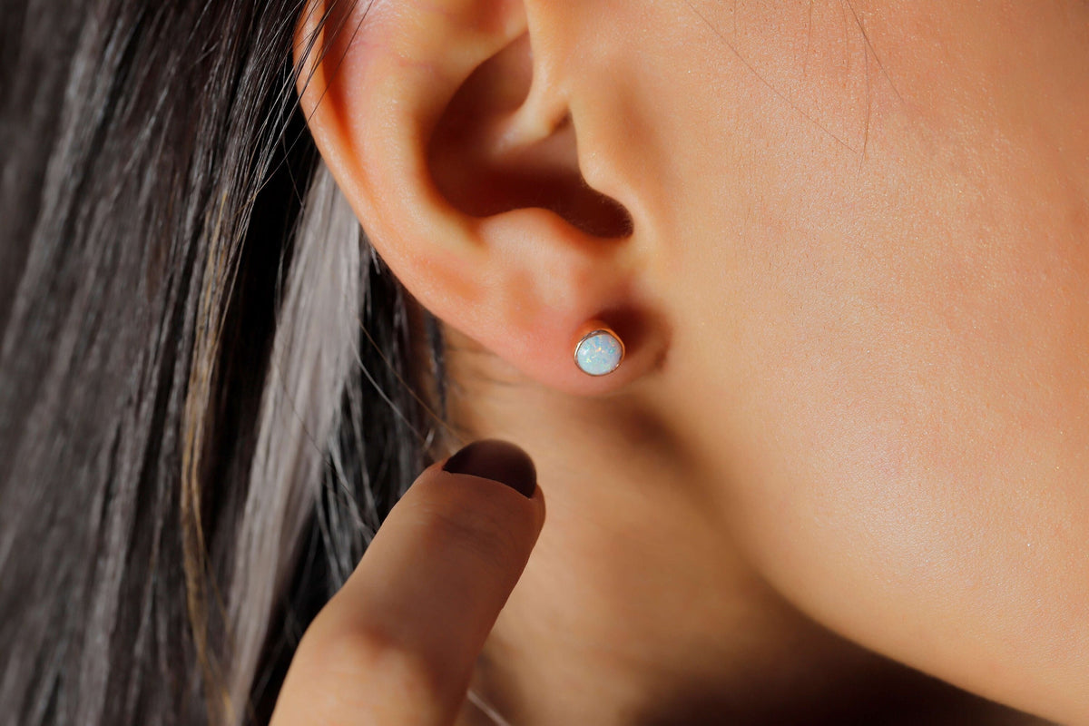 Delicate Real White Opal Stud Earrings by NecklaceDreamWorld, High Quality Waterproof Jewelry, 14K Gold Perfect Unique Birthday Gifts