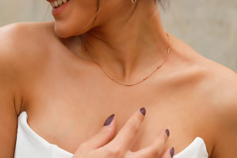 Dainty Gold Filled Chain Necklace, Intermittent Pipe Chain by NecklaceDreamWorld, Everyday Chain, Unique Personalizeed Gifts for Loved Ones