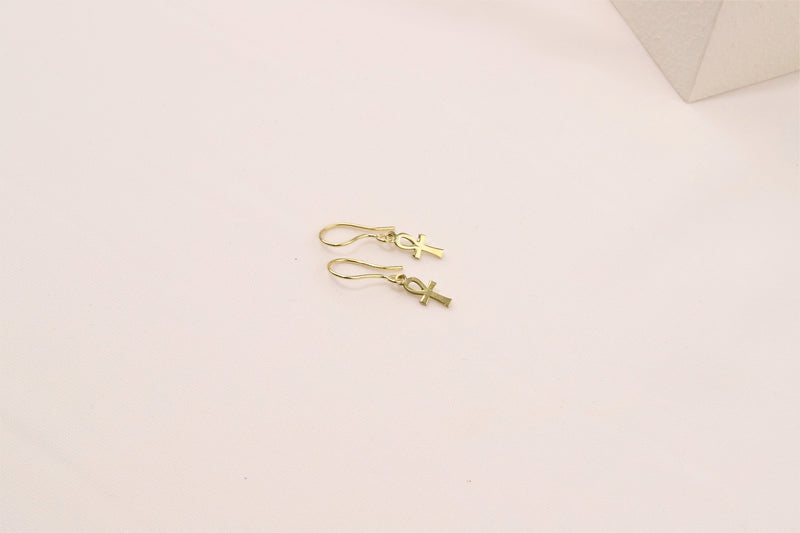 Handmade Ancient Ankh Symbol Earrings in 14K Gold, Sterling Silver and Rose Gold, Key of Life Egyptian Jewelry by NecklaceDreamWorld