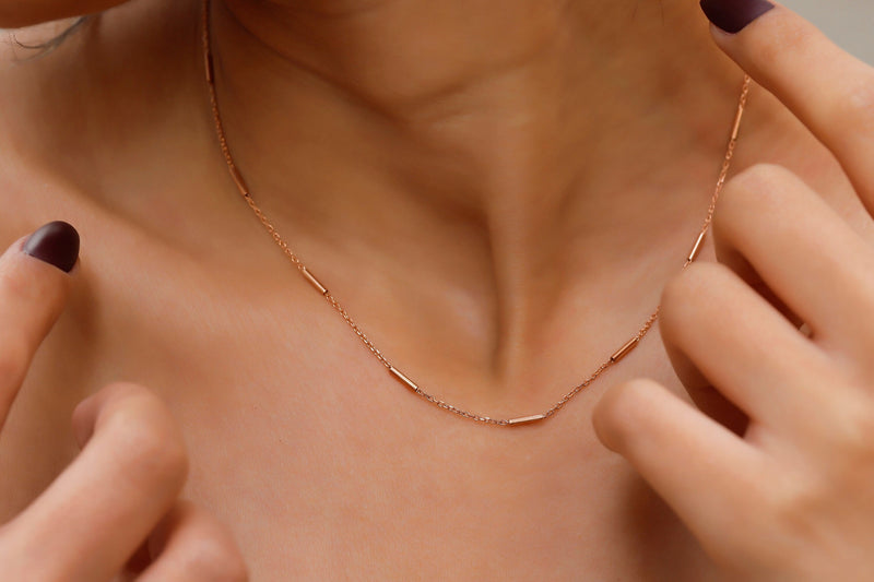 Dainty Gold Filled Chain Necklace, Intermittent Pipe Chain by NecklaceDreamWorld, Everyday Chain, Unique Personalizeed Gifts for Loved Ones