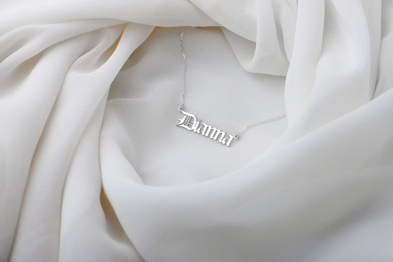 14K Gold Fillled Old English Name Necklace, Personalized Name Necklace, Old English Jewelry Birthday Gifts, Gothic Name Necklace